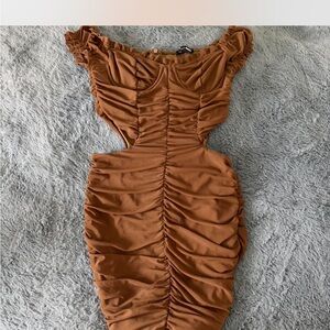 Elegant Brown Ruched Dress